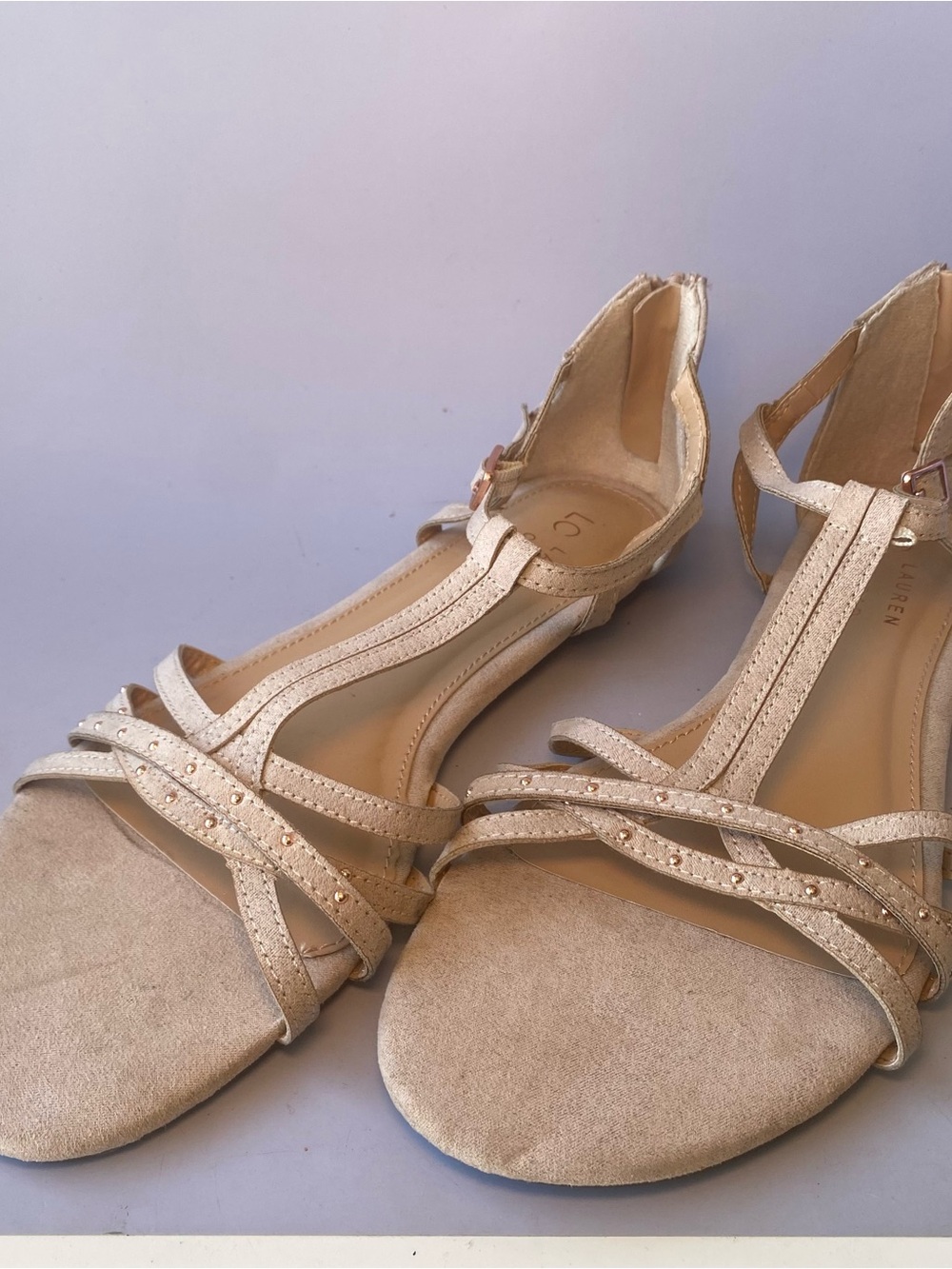 LC Lauren Conrad Strappy Flat Sandals Size 9 Cream With Studded Accents
